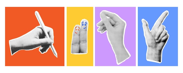 Handfingerzeiger Halftone-Collage-Elemente für Collage und Design Für Post-Nachrichtenkunst conce
