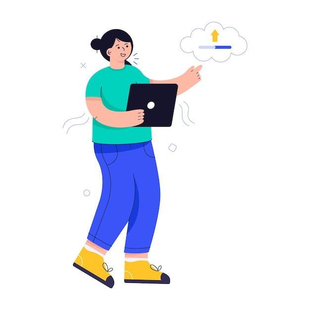 Handgefertigte flache Illustration des Cloud-Uploads