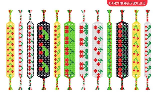 Handgefertigte freundschaftsbänder aus roten kirschen aus fäden oder perlen anleitung zum normalen makramee-muster