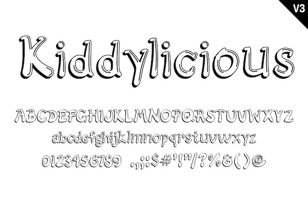 Handgefertigte kiddylicious-buchstaben. kreatives typografisches design in farbe