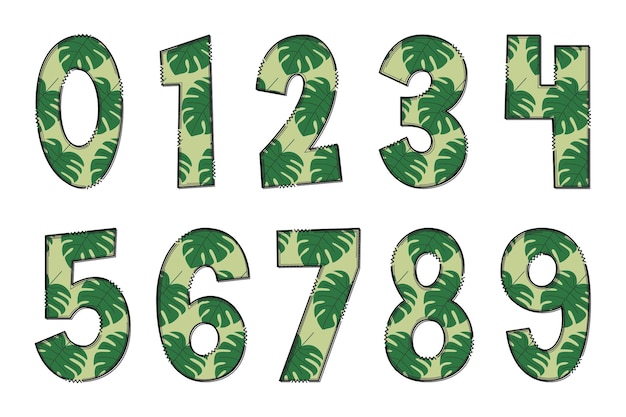 Vektor handgefertigte monstera-buchstaben in farbe, kreative kunst, typografisches design