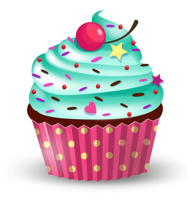 Handgemachter netter Karikaturschalenkuchen mit Kirsche.