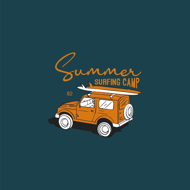 Handgemachtes Ilustration Tee Graphic Jeep Car Surf Adventure