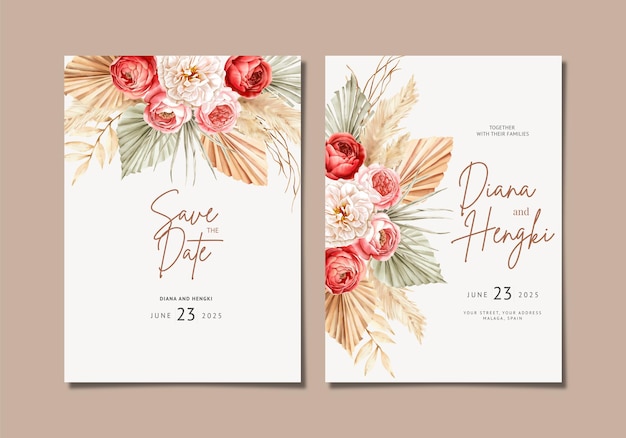 Handgemalte aquarell boho hochzeitseinladung