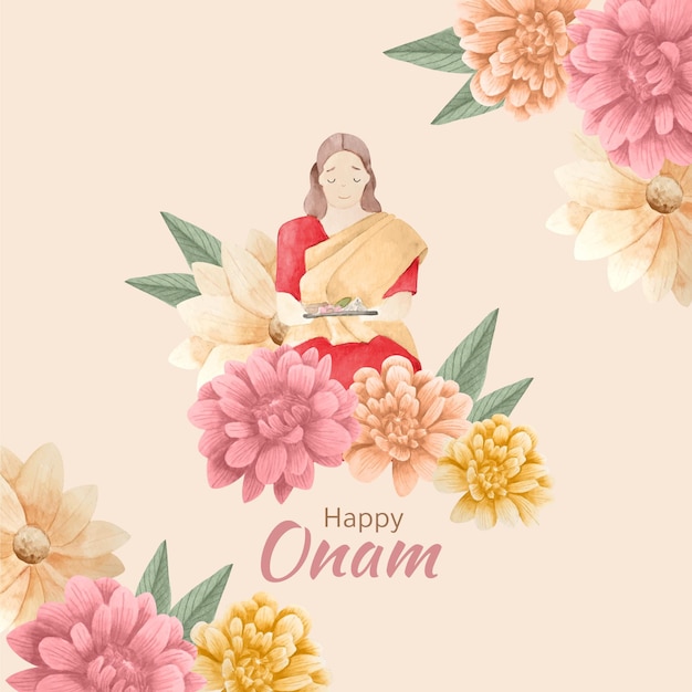 Handgemalte aquarell onam illustration