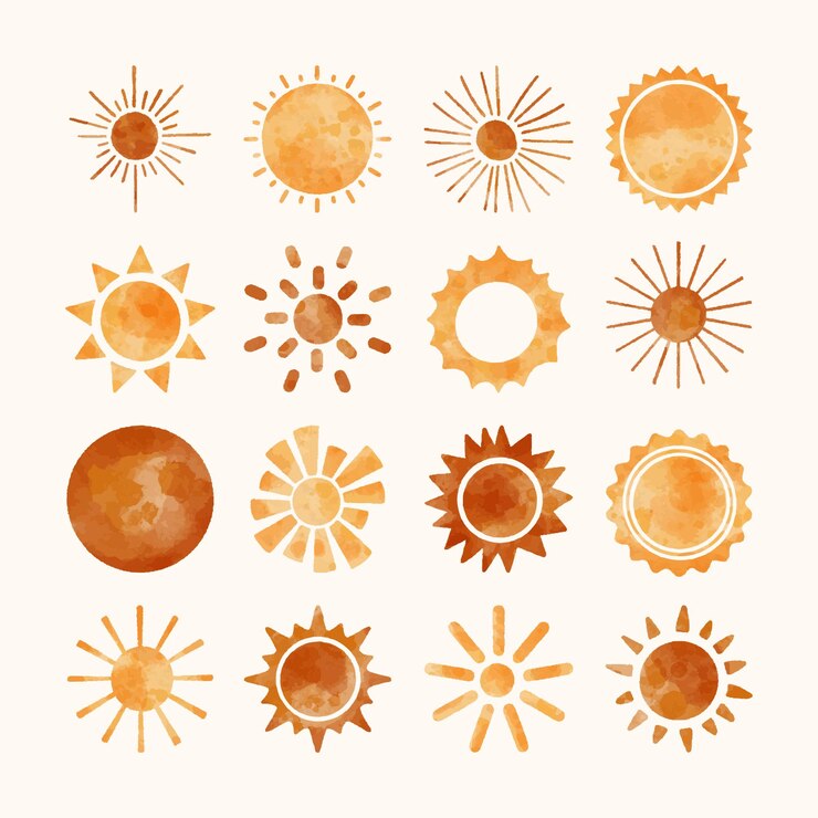 Handgemalte Aquarell-Sonnenkollektion
