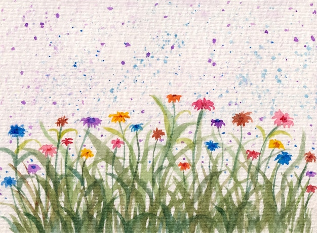 Vektor handgemalte aquarelle frühlingswildblumen feldlandschaft hintergrund