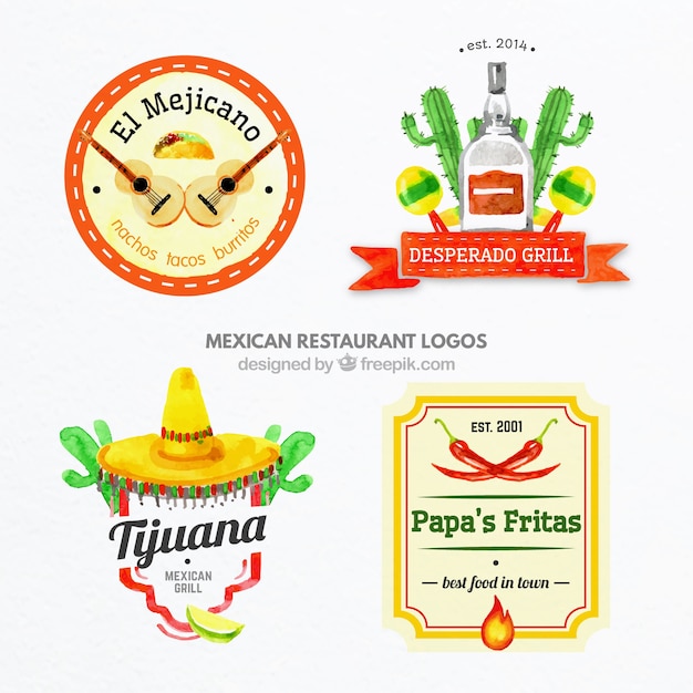 Handgemalte farbige mexikanische lebensmittel logos