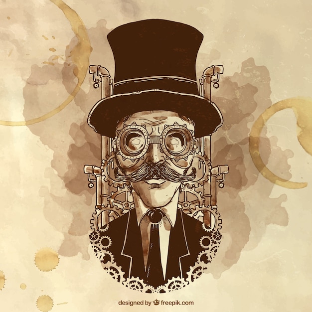 Handgemalte steampunk Mann Illustration