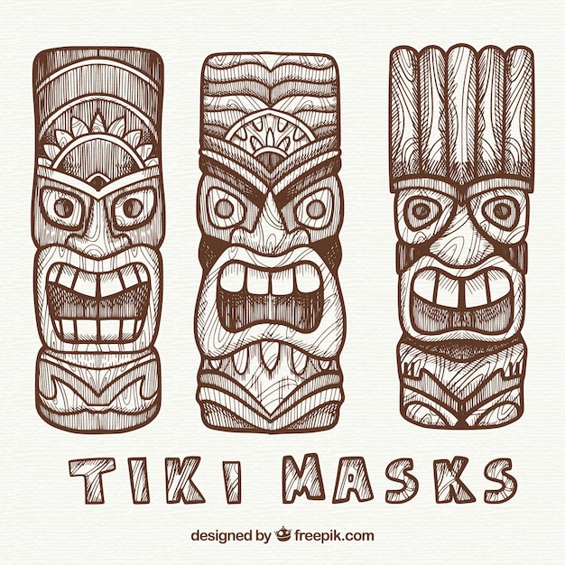 Vektor handgepackte packung von tribal tiki masken