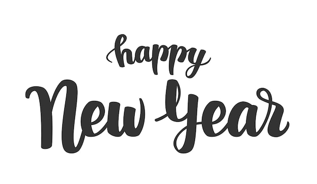 . Handgeschriebene Pinselbeschriftung von Happy New Year auf weißem Hintergrund.