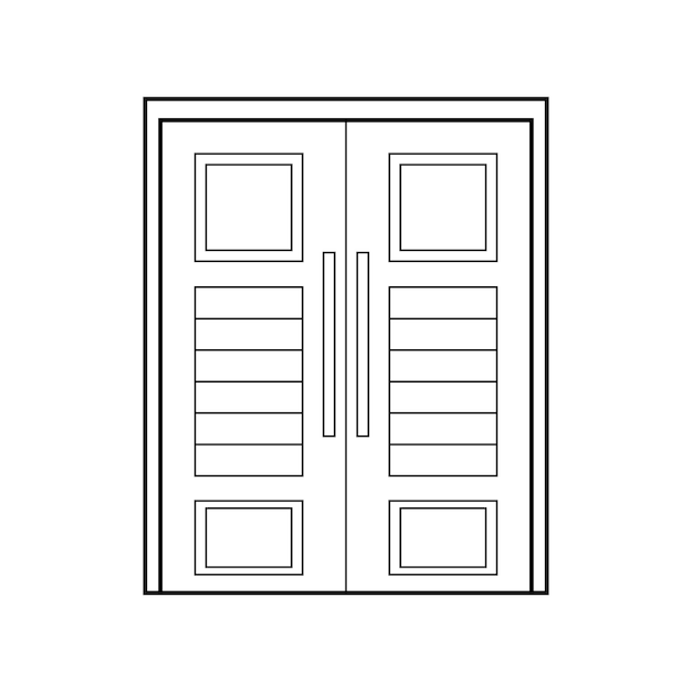 Handgezeichnet kinderzeichnung vektorillustration sechs-paneel-doppeltür isoliert auf weißem hintergrund