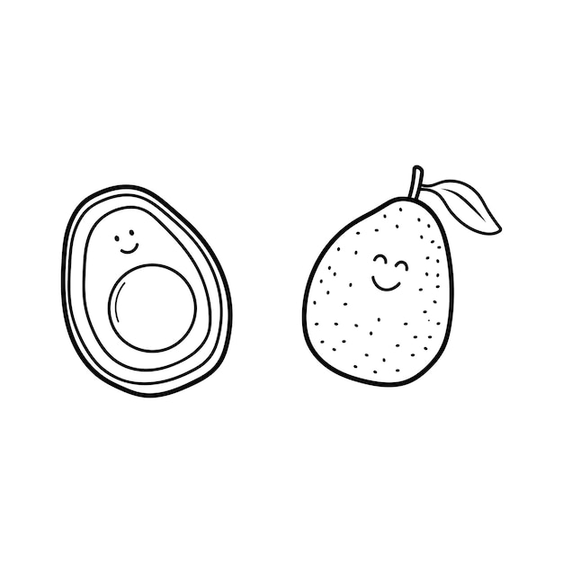 Handgezeichnet vektorillustration farbe kinder süß lächelnde früchte avocado clipart