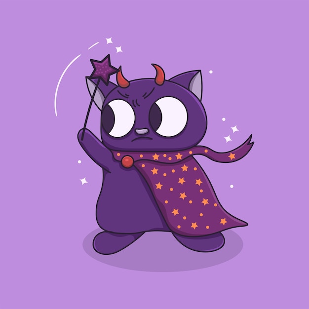 Handgezeichnet von cute cat wizard character