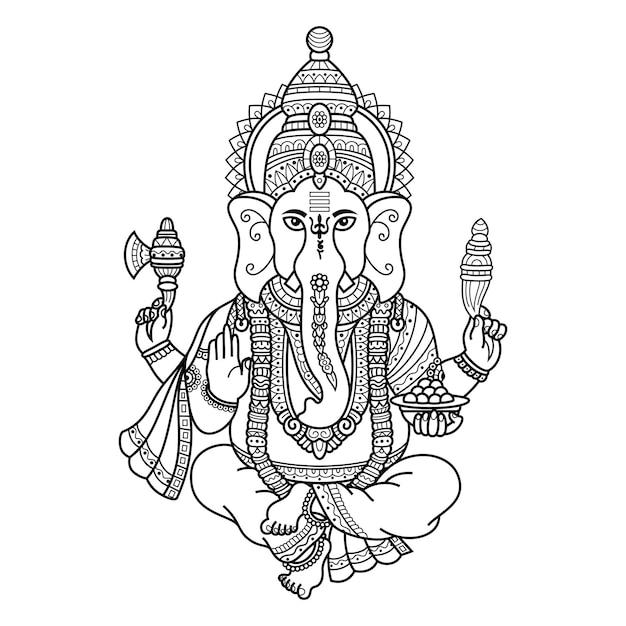 Handgezeichnet von ganesha im zentangle-stil