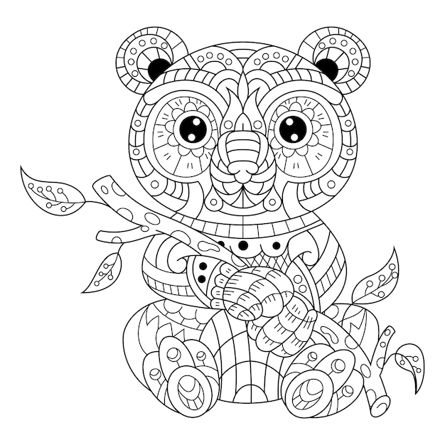 Vektor handgezeichnet von panda im zentangle-stil