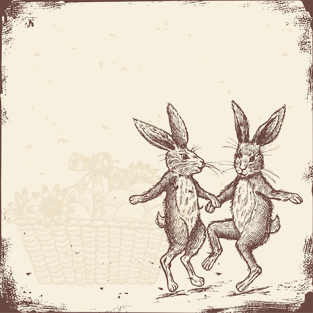 Vektor handgezeichnet von vintage-kaninchen