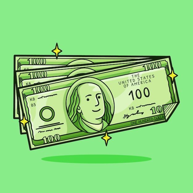 Handgezeichnete 100-Dollar-Schein-Cartoon-Illustration
