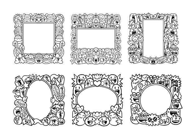 Vektor handgezeichnete abstrack-doodle-kunstrahmen-sammlung