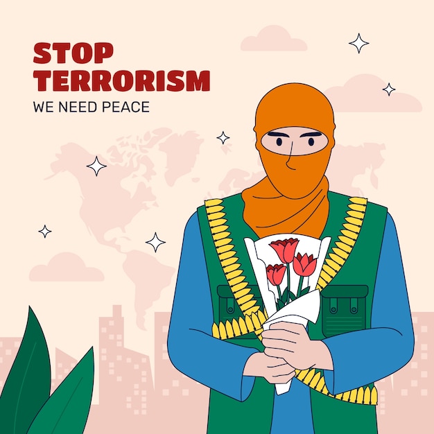 Vektor handgezeichnete anti-terror-tag-illustration