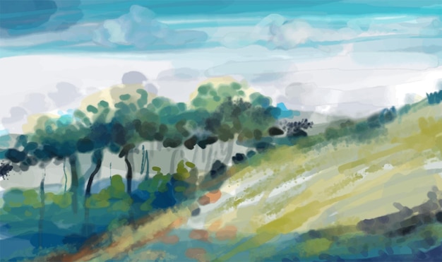 Handgezeichnete Aquarell-Berglandschaft