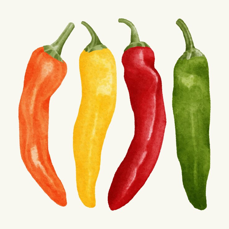 Handgezeichnete Aquarell-Pfeffer- und Capsicum-Sammlung