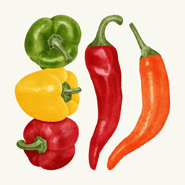 Handgezeichnete Aquarell-Pfeffer- und Capsicum-Sammlung