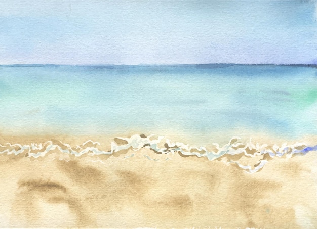 Vektor handgezeichnete aquarell-seelandschaft wasser und brandung am strand mit wasser- und himmelslandschaft isoliert auf weißem hintergrund design-wandkunst-hochzeitsdruck-stoffabdeckungskarte tourismus-reisebroschüre