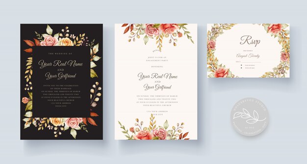 Handgezeichnete aquarellblumenhochzeitskarte