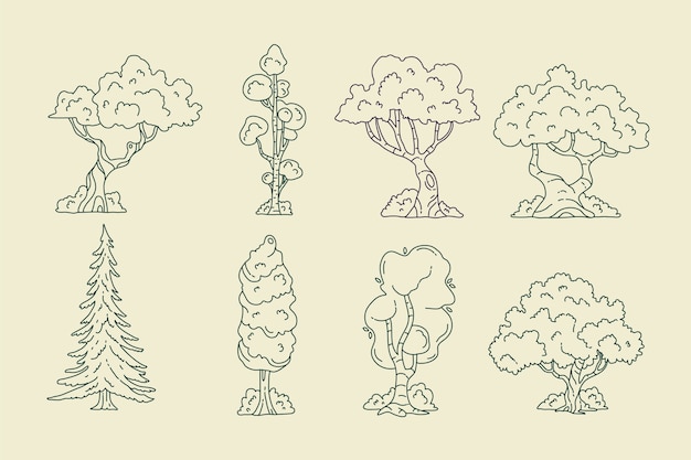 Handgezeichnete Bäume umreißen Illustration