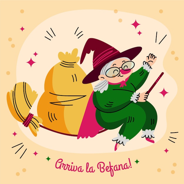 Vektor handgezeichnete befana-illustration