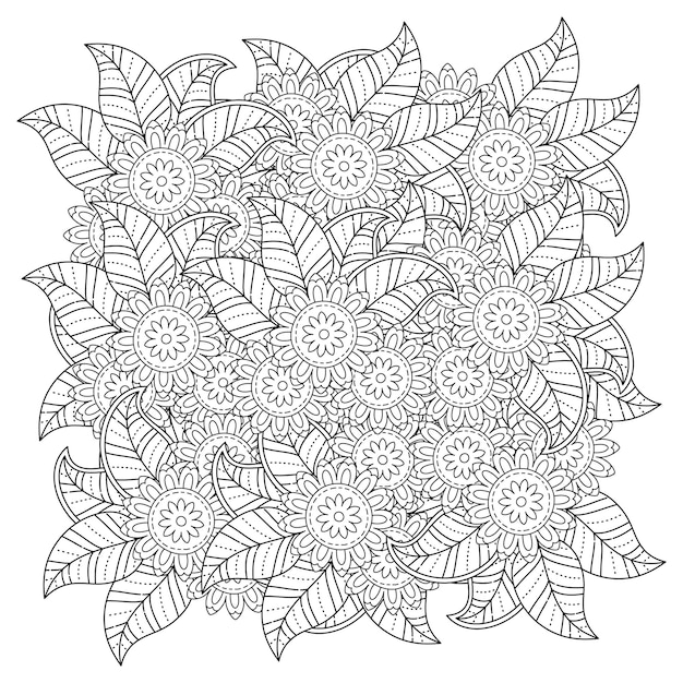 Handgezeichnete blumen-mandala-malseite