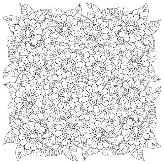 Handgezeichnete blumen-mandala-malseite