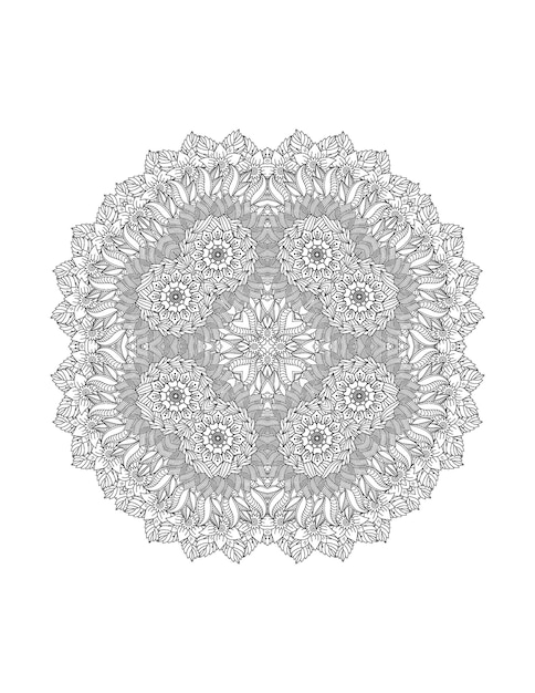 Handgezeichnete blumenillustration mandala-malseite für erwachsene und mandala-kdp-interieur