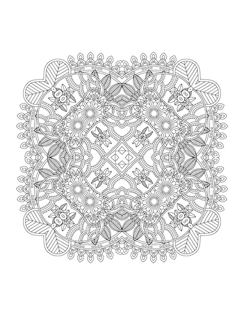 Handgezeichnete blumenillustration mandala-malseite für erwachsene und mandala-kdp-interieur