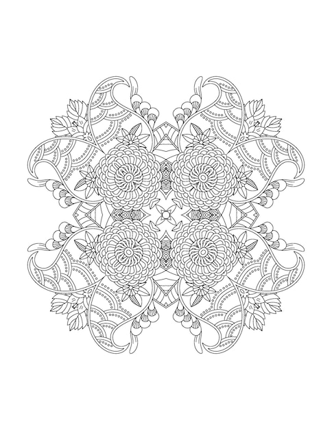 Handgezeichnete Blumenillustration Mandala-Malseite für Erwachsene und Mandala-kdp-Interieur