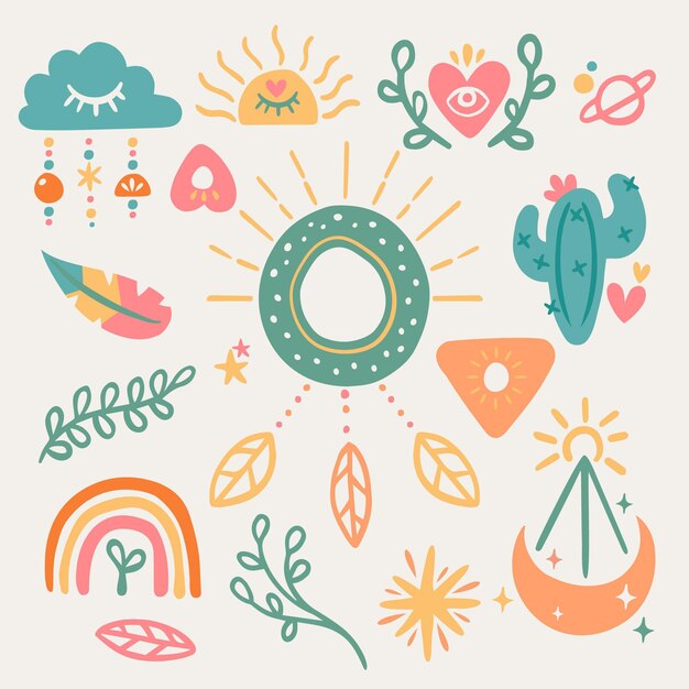 Handgezeichnete Boho-Elemente-Kollektion