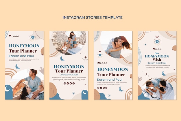 Handgezeichnete Boho-Flitterwochen-Instagram-Geschichten