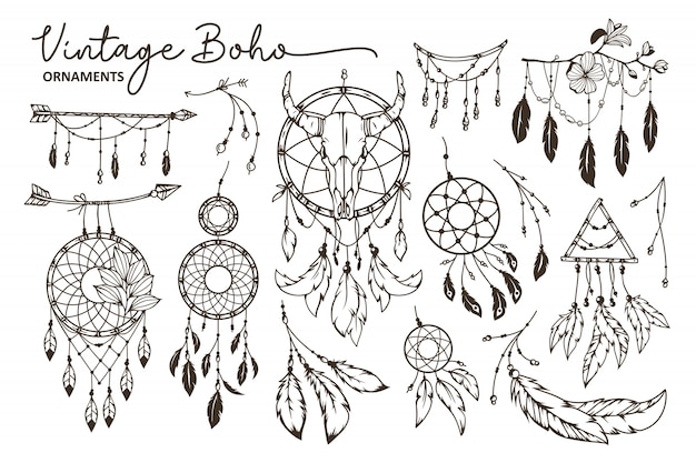 Handgezeichnete boho-stil-element-auflistung