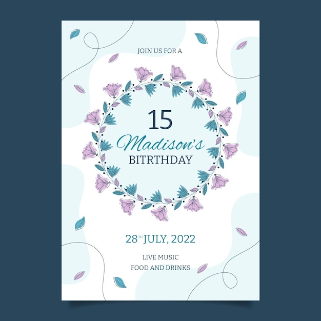 Handgezeichnete botanische Quinceañera-Plakatvorlage