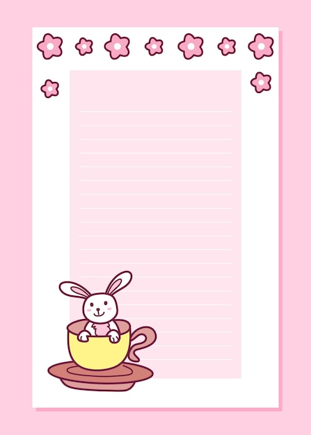 Vektor handgezeichnete bunny-droodle-notepad-vorlage