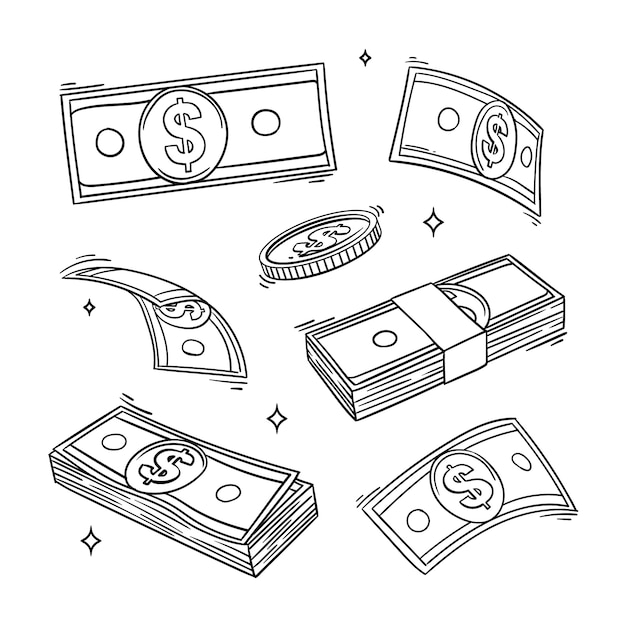 Vektor handgezeichnete cartoon-geld-illustration