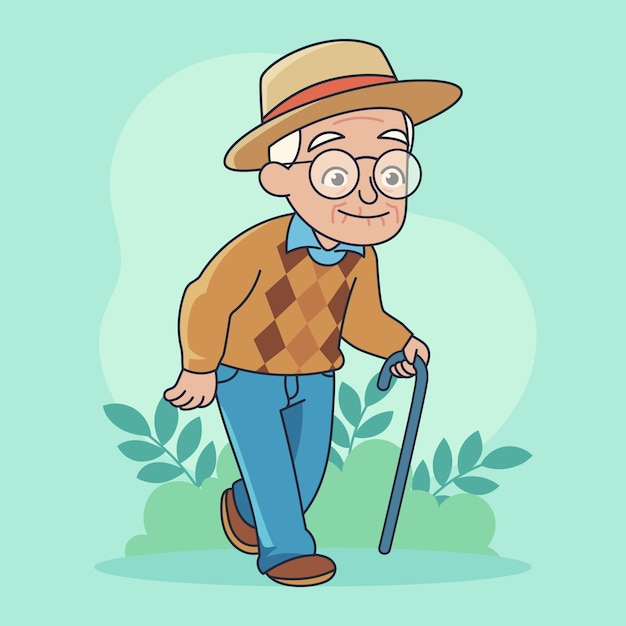 Handgezeichnete cartoon-illustration eines alten mannes