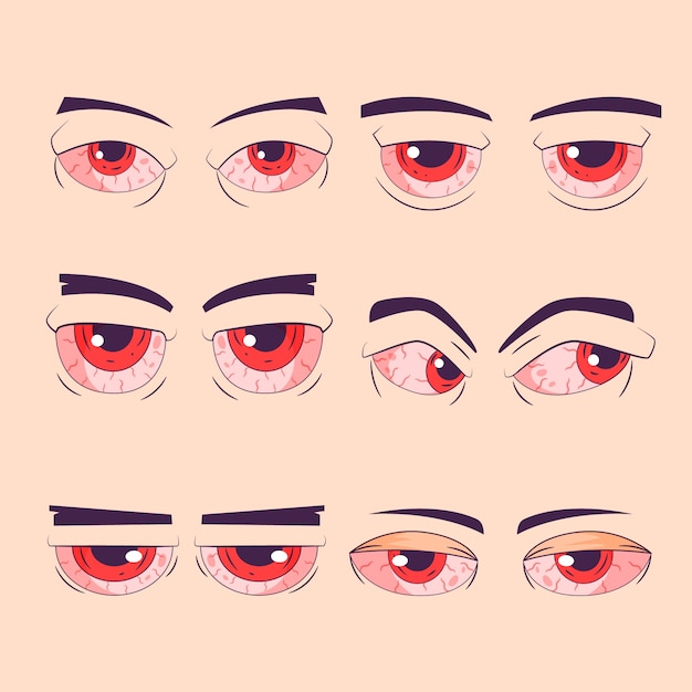 Handgezeichnete Cartoon-Illustration mit roten Augen