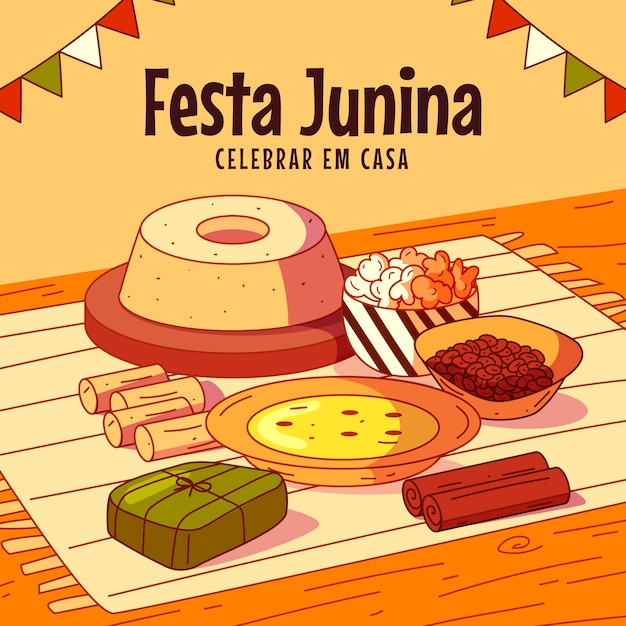 Handgezeichnete comida junina-illustration