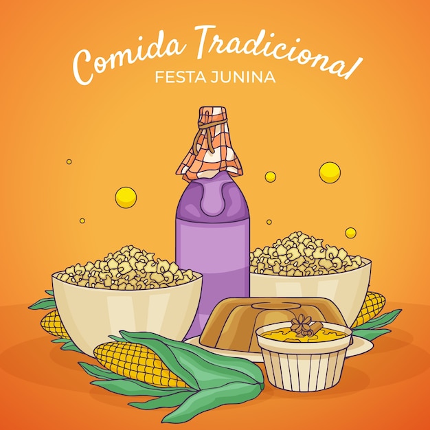Handgezeichnete comida junina-illustration