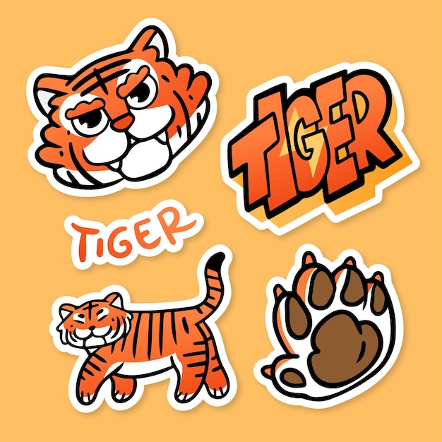 Vektor handgezeichnete coole tiger-cartoon-aufkleber