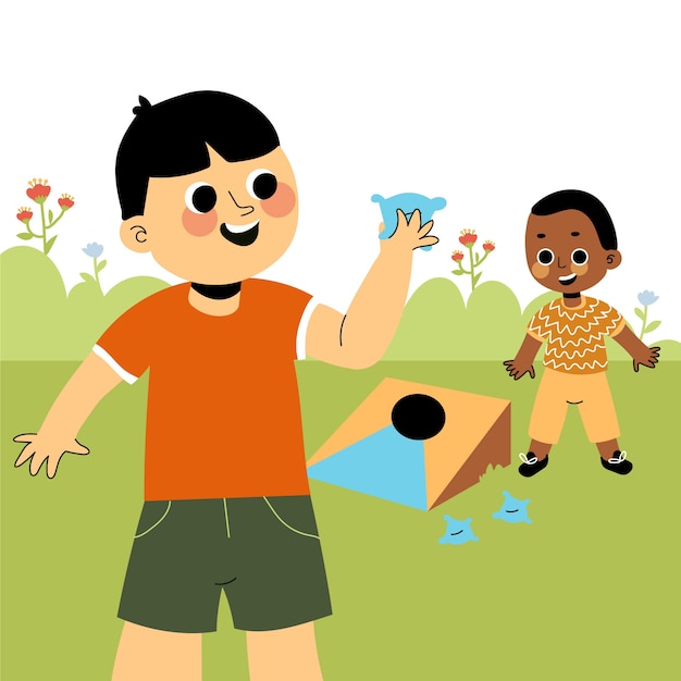 Handgezeichnete Cornhole-Illustration mit flachem Design