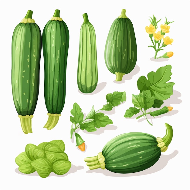 Handgezeichnete courgette-illustrationen in tinte