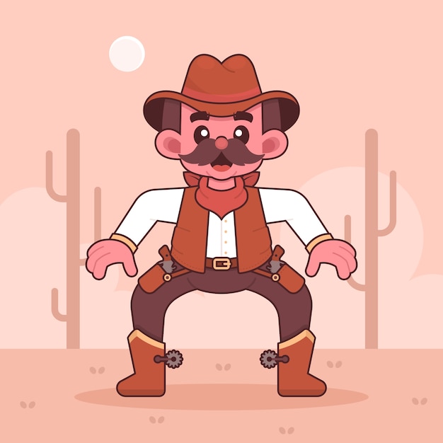 Vektor handgezeichnete cowboy-cartoon-illustration